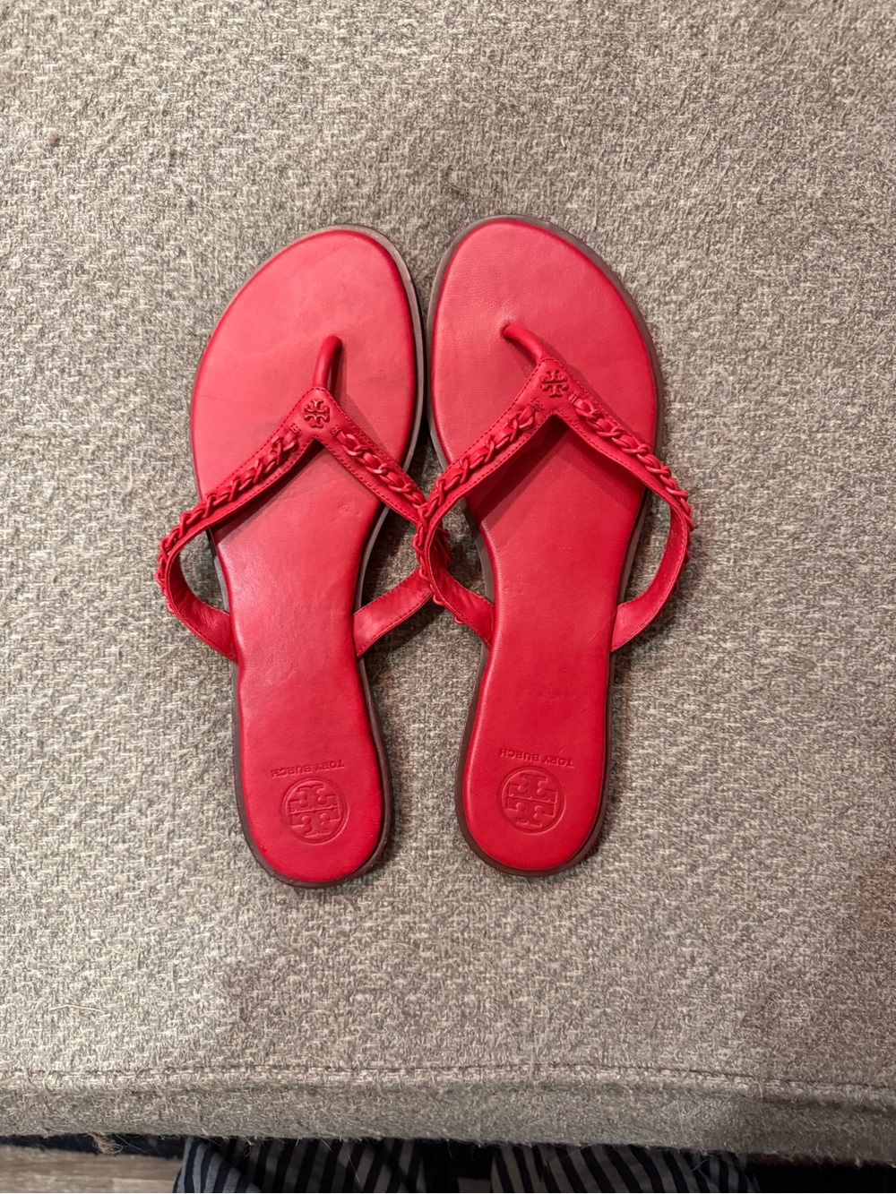 Tory Burch Red Braided-Thong Leather Sandals